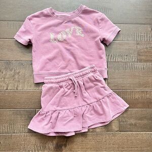 Cat & Jack Matching Set Outfit Love Graphic Top and Skirt Skort Set Purple Pink